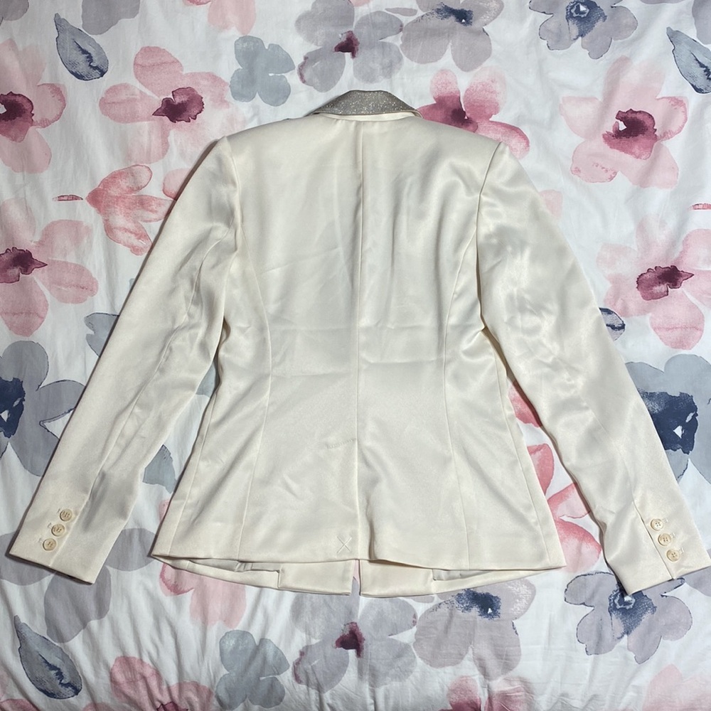 Guess Cream Blazer with Silver Sparkles & Shoulder Pads Size 8 - Picture 5 of 11
